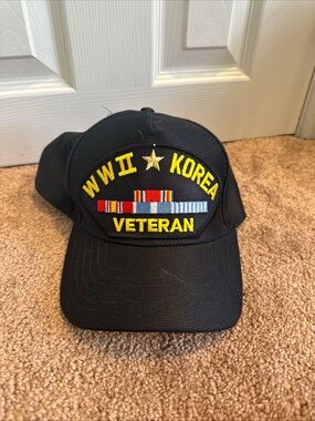 WWII Korea Veteran Embroidered Black Cap